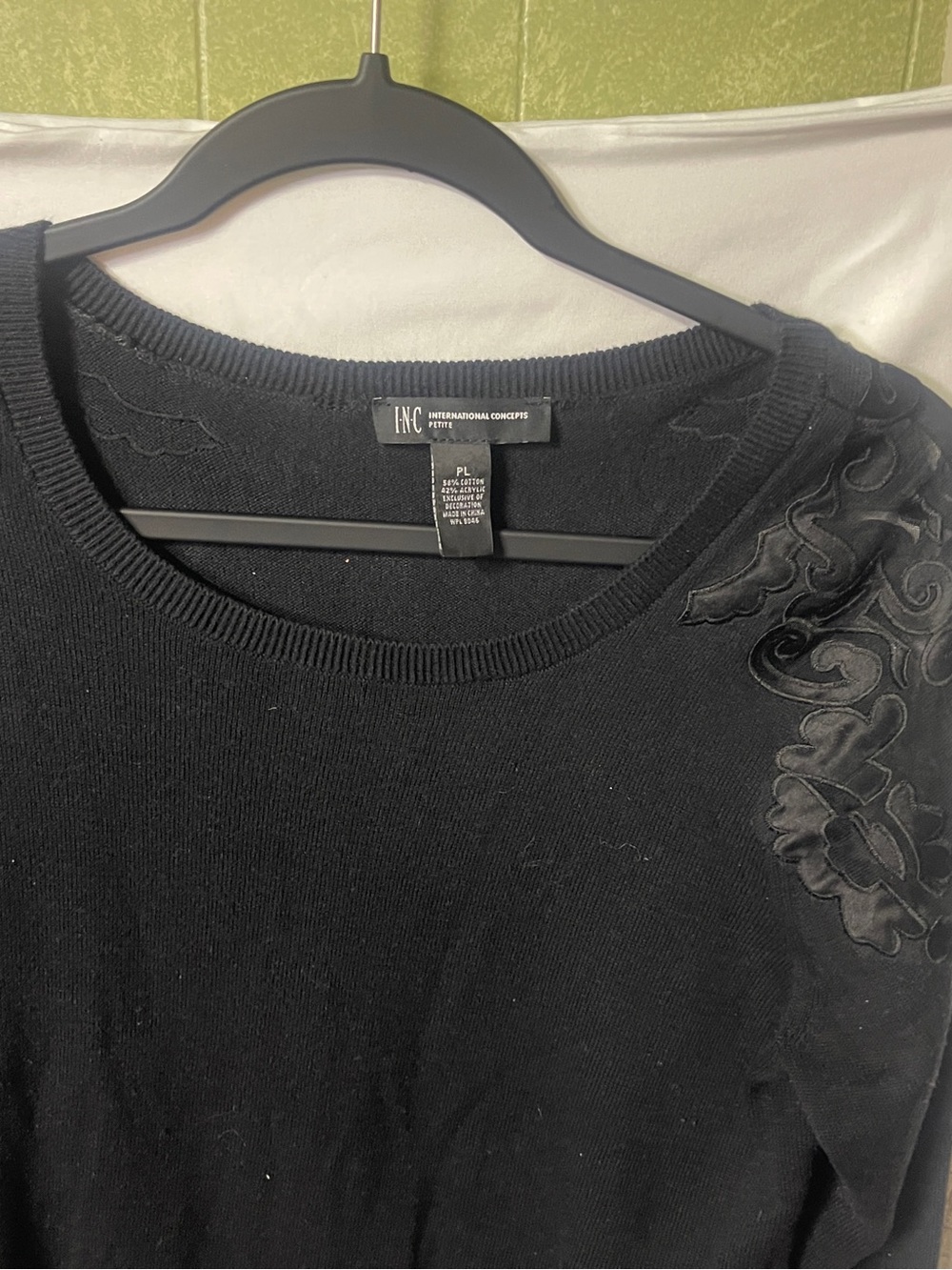 INC black sweater sheer floral appliqué - Picture 2 of 15